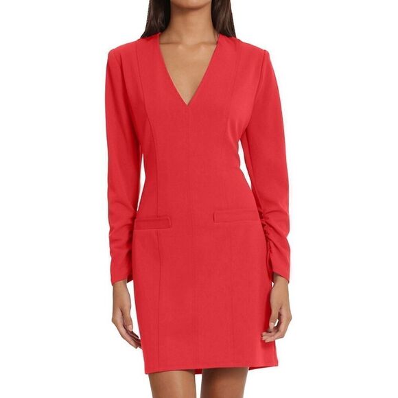 Donna Morgan Women's Long Sleeve V-Neck Dress with Faux Pockets - Picture 1 of 7